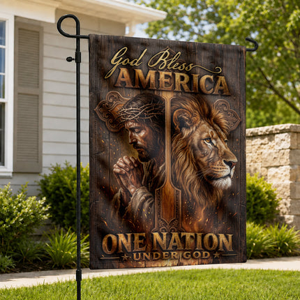 SP-01 One Nation Under God God Bless America Jesus Lion Garden Flag Prayer Meetings