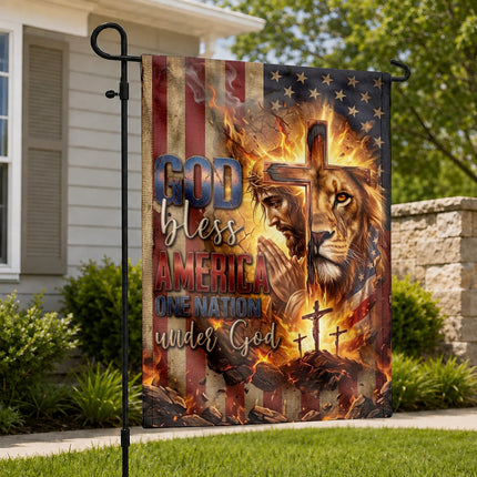 One Nation Under God Christian Flag Jesus Lion Cross God Bless America
