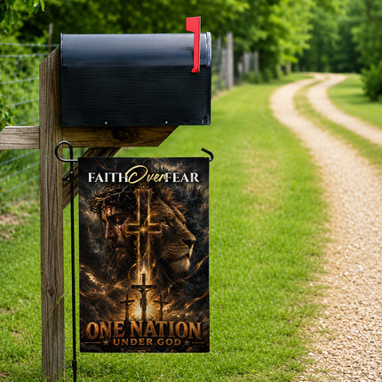 SP-01 Lion of Judah Jesus Christ Faith Over Fear Christian Garden Flag Faith-Based Events