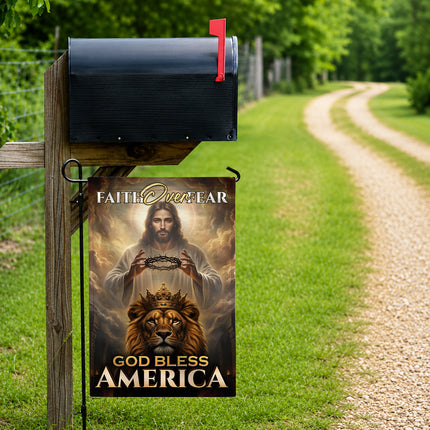 SP-01 King Jesus Flag Faith Over Fear God Bless America Garden Decor
