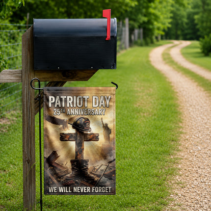 Patriot Day 25th Anniversary Fallen Firefighter Cross and Boots Memorial Flag
