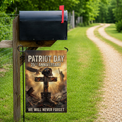 Patriot Day 25th Anniversary Fallen Firefighter Cross and Boots Memorial Flag