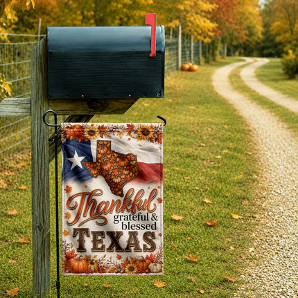 Texas Thankful Grateful Blessed Pumpkin Sunflower Fall Flag