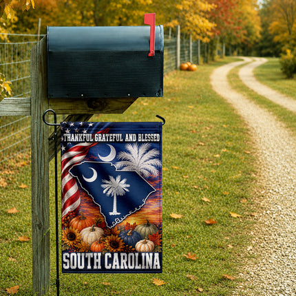 South Carolina Thankful Grateful Blessed Fall Garden Flag