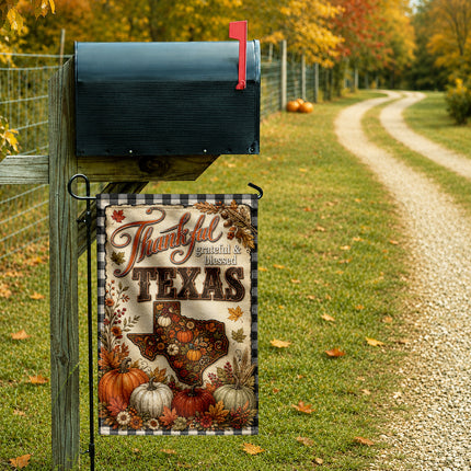 Texas Thankful Grateful Blessed Pumpkin Harvest Fall Flag