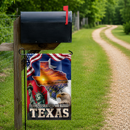 Texas Flag Thankful Grateful Blessed Bluebonnet Eagle Flag