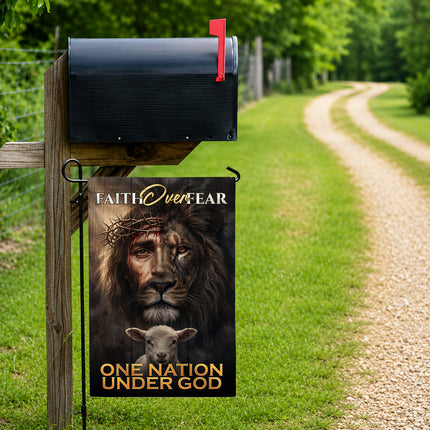 SP-01 Inspirational Faith Flag Faith Over Fear One Nation Under God Christian Garden Flag