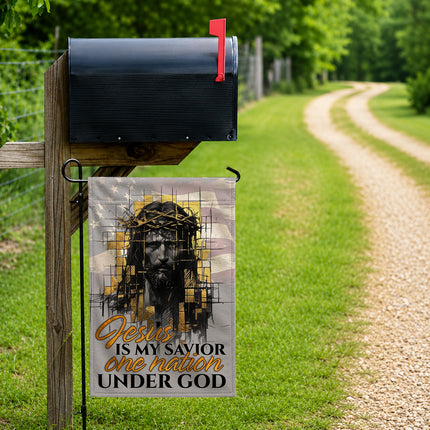 SP-01 Jesus Garden Flag Jesus Is My Savior One Nation Under God Christian Flag