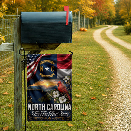 North Carolina Fall Flag Cardinal Tar Heel State Mountain Decor