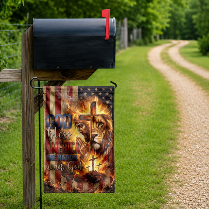 One Nation Under God Christian Flag Jesus Lion Cross God Bless America