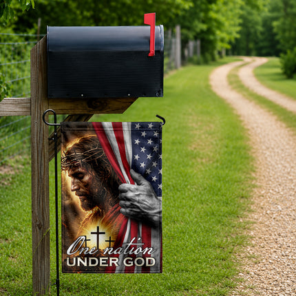 Jesus Crown of Thorns Christian Flag One Nation Under God American Cross