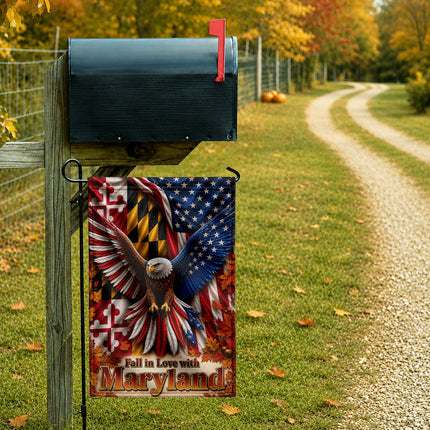 Maryland Fall in Love Patriotic Eagle Autumn Leaves Flag