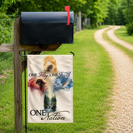 One Flag One Faith One Nation God Inspired Jesus Dove Lion Watercolor Flag