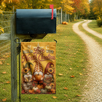 North Carolina Fall in Love Gnome Pumpkin Harvest Autumn Flag
