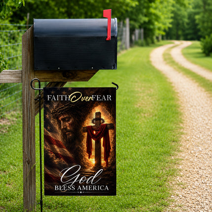 SP-01 Christian Patriotic Decor Flag Faith Over Fear God Bless America National Day of Prayer