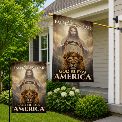 SP-01 King Jesus Flag Faith Over Fear God Bless America Garden Decor