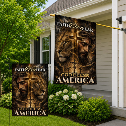 SP-01 Crucifixion of Christ Faith Over Fear God Bless America Garden Flag