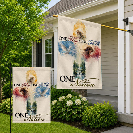 One Flag One Faith One Nation God Inspired Jesus Dove Lion Watercolor Flag