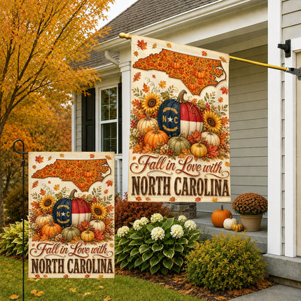 North Carolina Fall in Love Pumpkin Harvest Autumn Flag