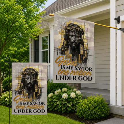 SP-01 Jesus Garden Flag Jesus Is My Savior One Nation Under God Christian Flag