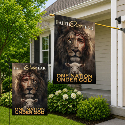 SP-01 Inspirational Faith Flag Faith Over Fear One Nation Under God Christian Garden Flag