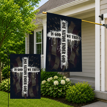 SP-01 In God We Trust One Nation Under God Christian Cross Garden Flag Memorial Day