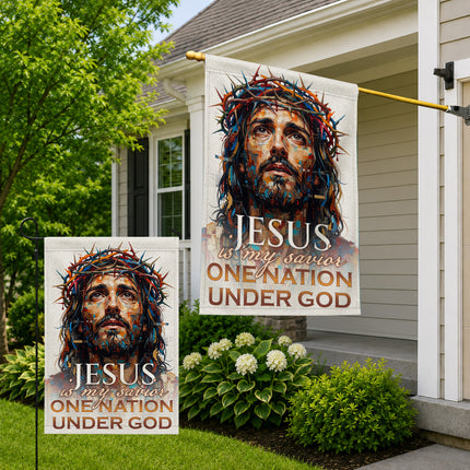 SP-01 One Nation Under God Jesus Is My Savior Christian Garden Flag Family Gatherings