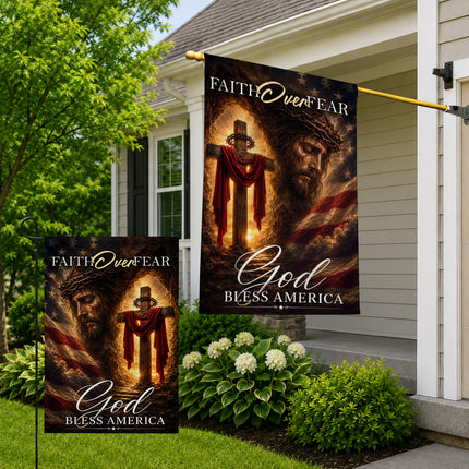 SP-01 Christian Patriotic Decor Flag Faith Over Fear God Bless America National Day of Prayer