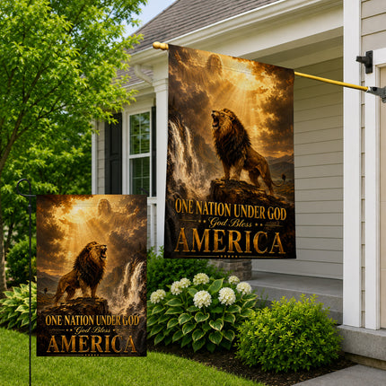 SP-01 One Nation Under God Flag God Bless America Lion Christian Garden Flag