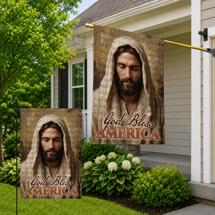 SP-01 Jesus American Flag God Bless America Christian Garden Flag Fourth of July