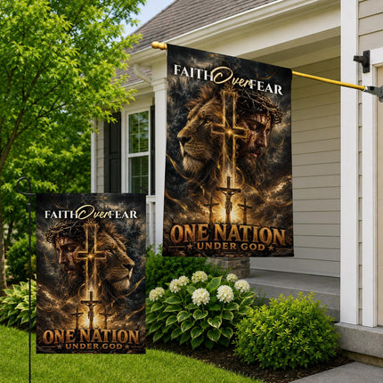 Faith Over Fear One Nation Under God Christian Flag