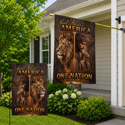 SP-01 One Nation Under God God Bless America Jesus Lion Garden Flag Prayer Meetings