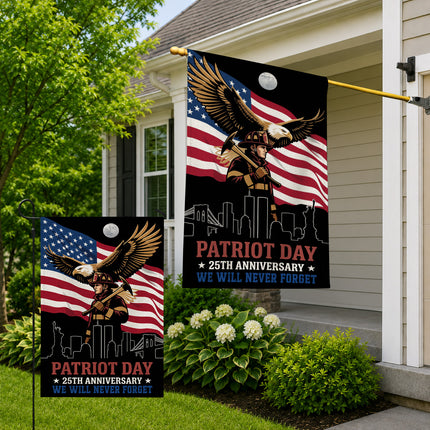 Patriot Day 25th Anniversary Moonlit Eagle Firefighter Skyline Flag