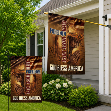 SP-01 Faith Freedom Hope Love God Bless America Jesus Garden Flag Memorial Day