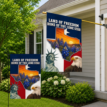 Texas Flag Land of Freedom Bluebonnet Eagle Liberty Flag