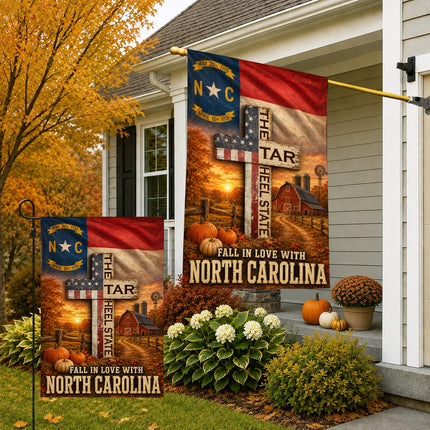 North Carolina Fall in Love Tar Heel Farmhouse Autumn Flag