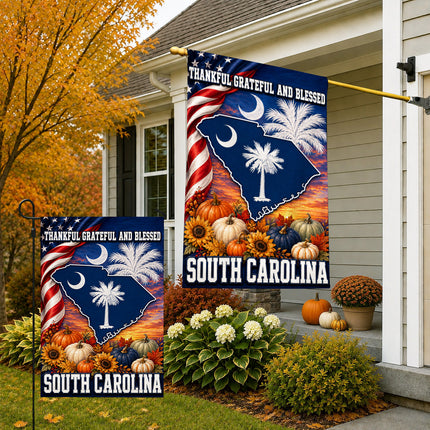 South Carolina Thankful Grateful Blessed Fall Garden Flag