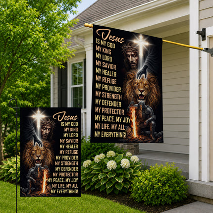 SP-01 Christian Warrior Flag Jesus Is My God Prayer & Spiritual Warfare Garden Flag