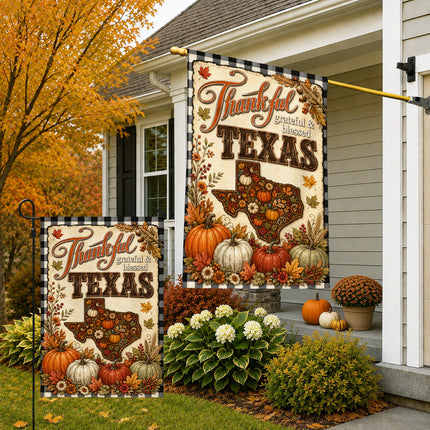 Texas Thankful Grateful Blessed Pumpkin Harvest Fall Flag