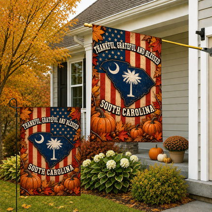 South Carolina Thankful Grateful Blessed Autumn Harvest Flag