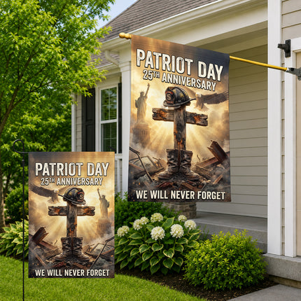 Patriot Day 25th Anniversary Fallen Firefighter Cross and Boots Memorial Flag