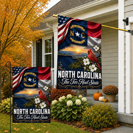 North Carolina Fall Flag Cardinal Tar Heel State Mountain Decor