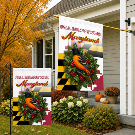 Maryland Fall Flag Fall in Love Oriole State Garden Decor