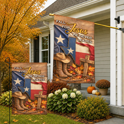 Texas Fall for Jesus Cowboy Cross Western Christian Flag
