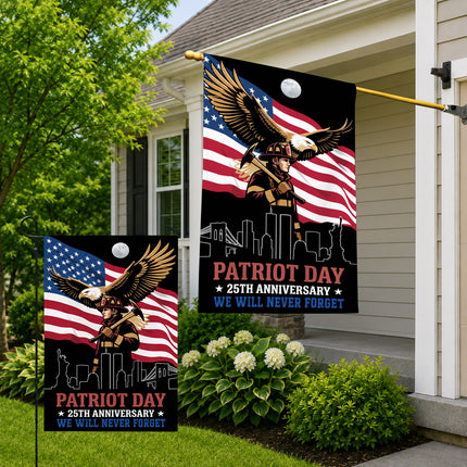 Patriot Day 25th Anniversary Moonlit Eagle Firefighter Skyline Flag