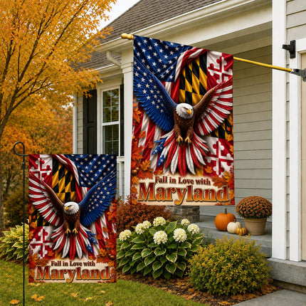 Maryland Fall in Love Patriotic Eagle Autumn Leaves Flag