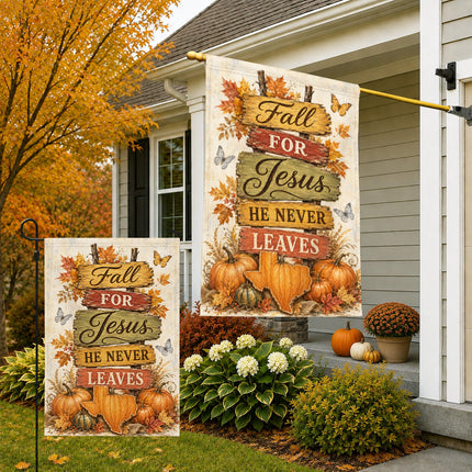 Texas Fall for Jesus He Never Leaves Rustic Pumpkin Christian Flag