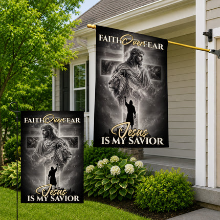 SP-01 Religious Yard Decor Flag Faith Over Fear Jesus Is My Savior Memorial Day
