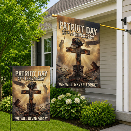 Patriot Day 25th Anniversary Fallen Firefighter Cross and Boots Memorial Flag
