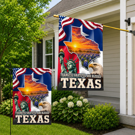 Texas Flag Thankful Grateful Blessed Bluebonnet Eagle Flag